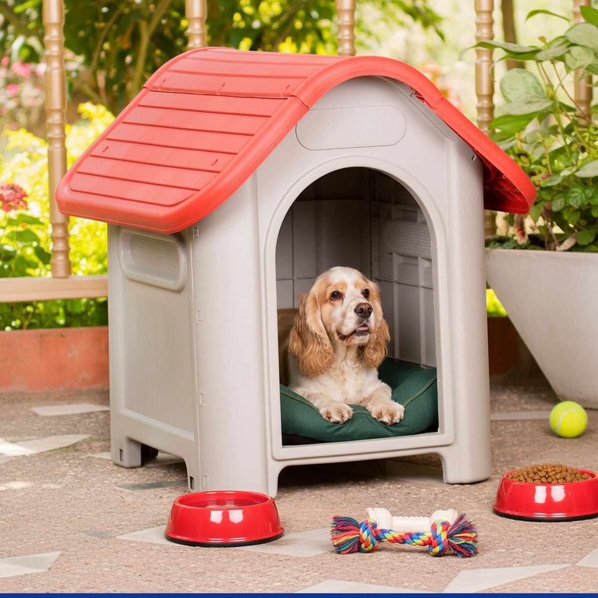 Casa para Perro Raza Pequeña Blanco y Rojo 75x66x59cm, marca PETIZOOS - Foto 2