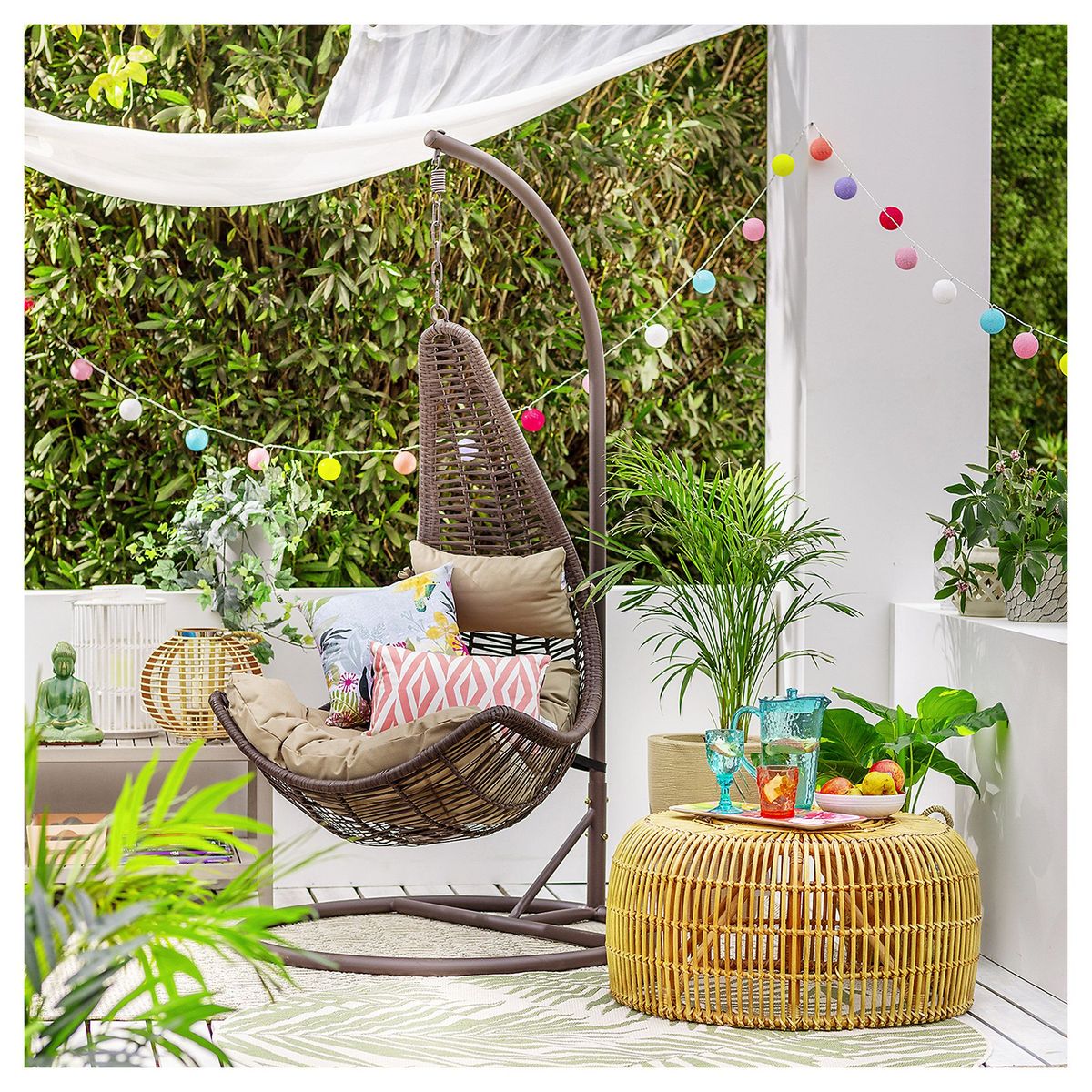 JUST HOME COLLECTION - Silla Colgante Almeria de Ratán/Aluminio Café