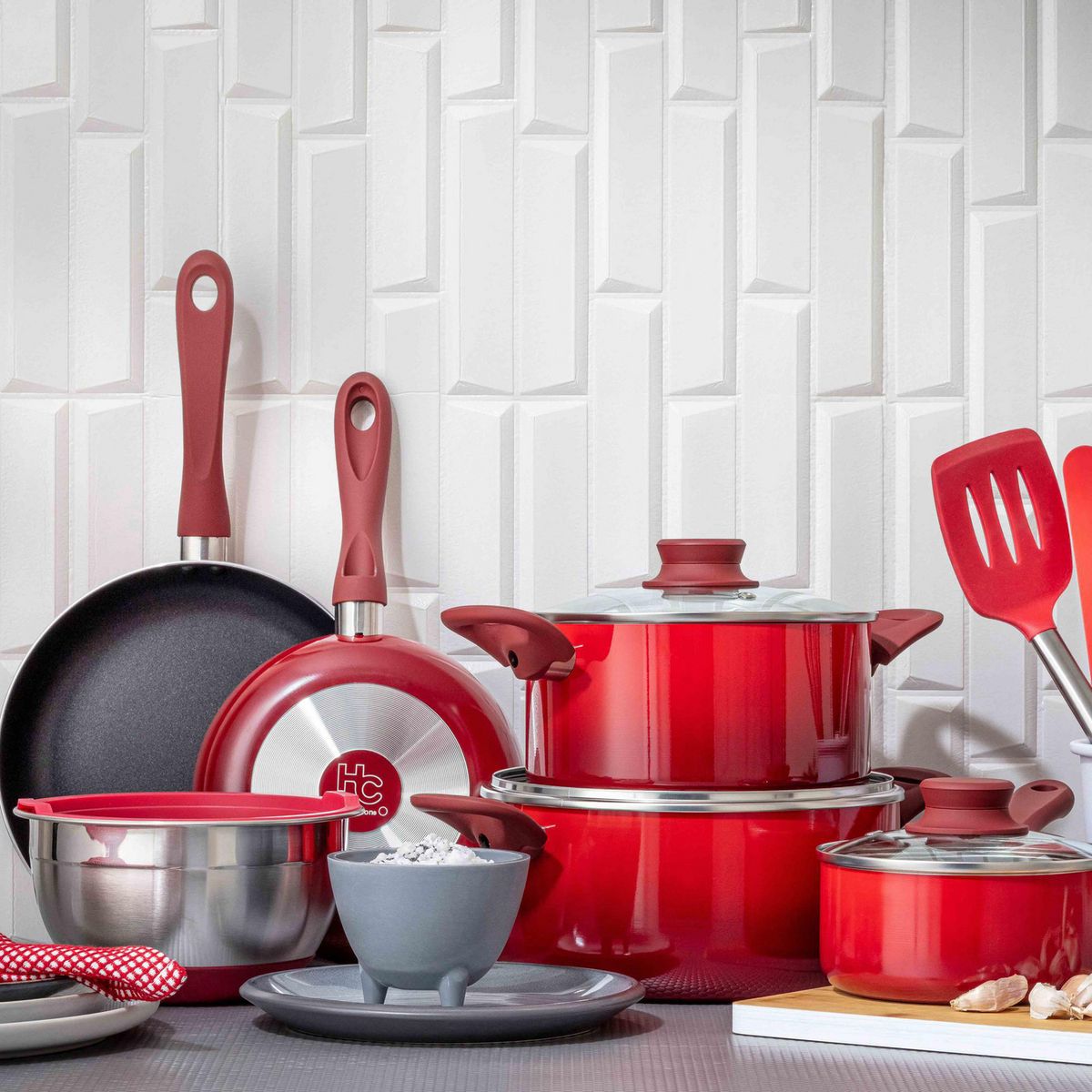 JUST HOME COLLECTION - Juego De Ollas 8Pz Rojo Alum