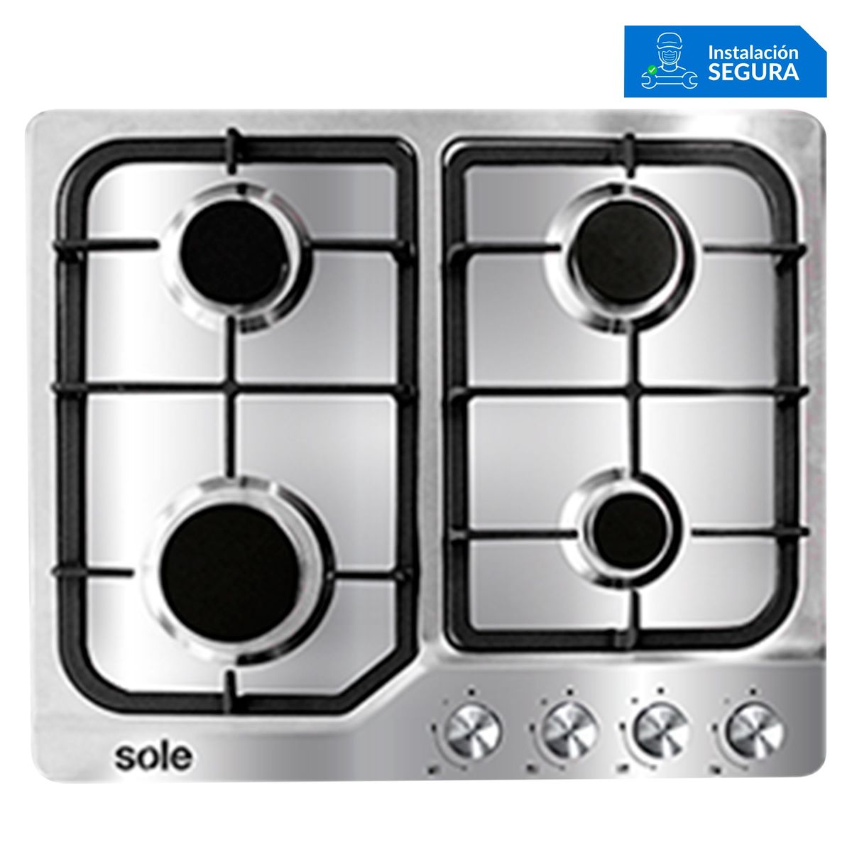SOLE - Cocina Empotrable Sole a Gas 4 Hornillas SOLCO035 Silver