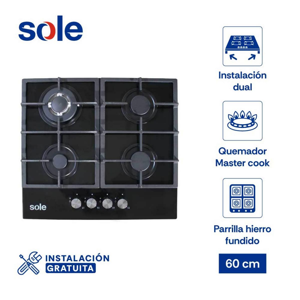 SOLE - Encimera Empotrable Eléctrica 4 Hornillas Sole Negro