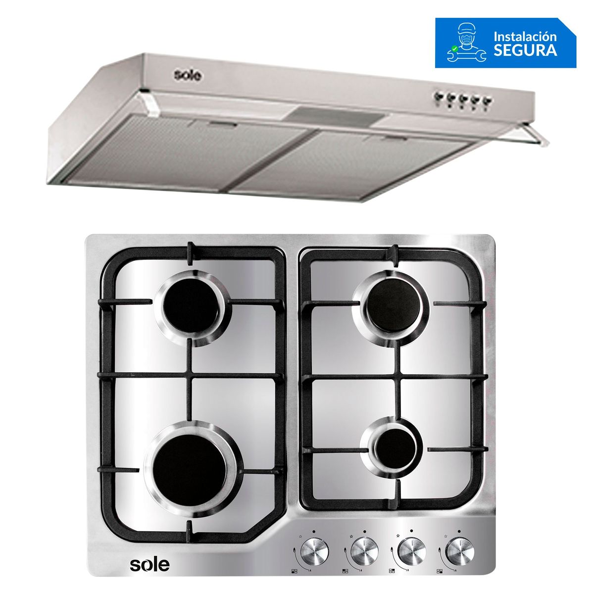 SOLE - Combo Sole Cocina Empotrable 4 Hornillas SOLCO035 + Campana Lineal 60cm TURE15CO