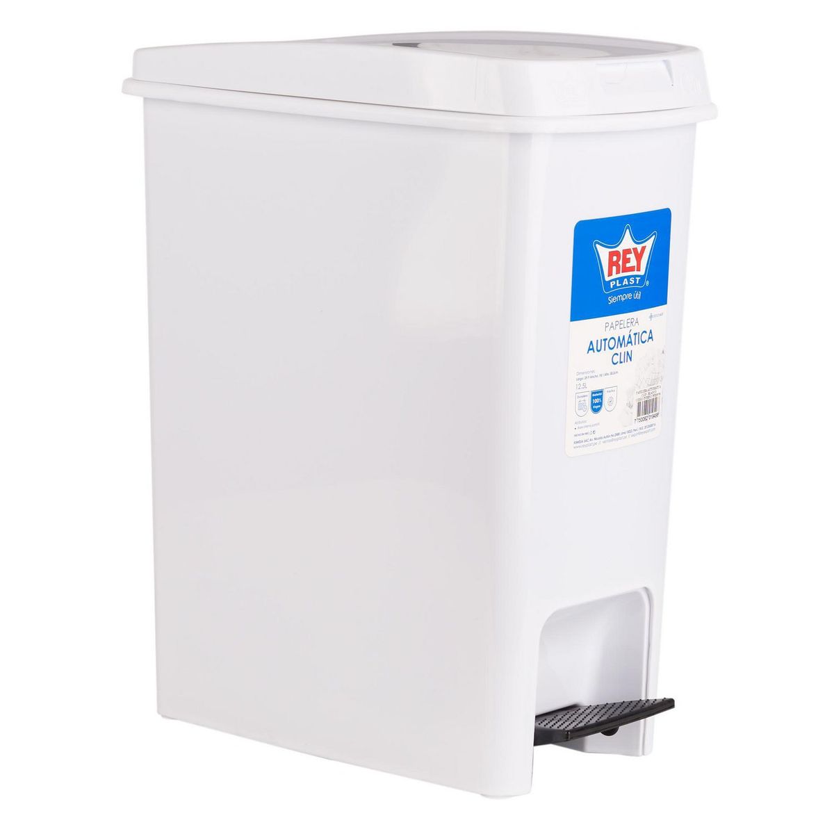 REYPLAST - Papelera de Plástico con Pedal 12.5 litros Blanco