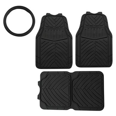 Set 4 piezas Cubre Volante + Tapetes Autostyle Negro 38 cm