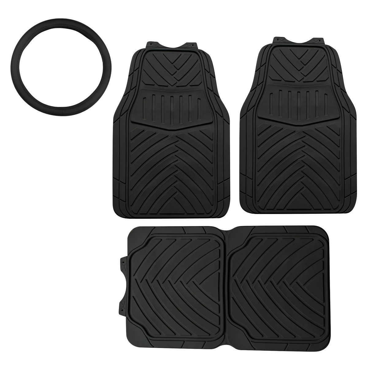 AUTOSTYLE - Set 4 piezas Cubre Volante + Tapetes Autostyle Negro 38 cm