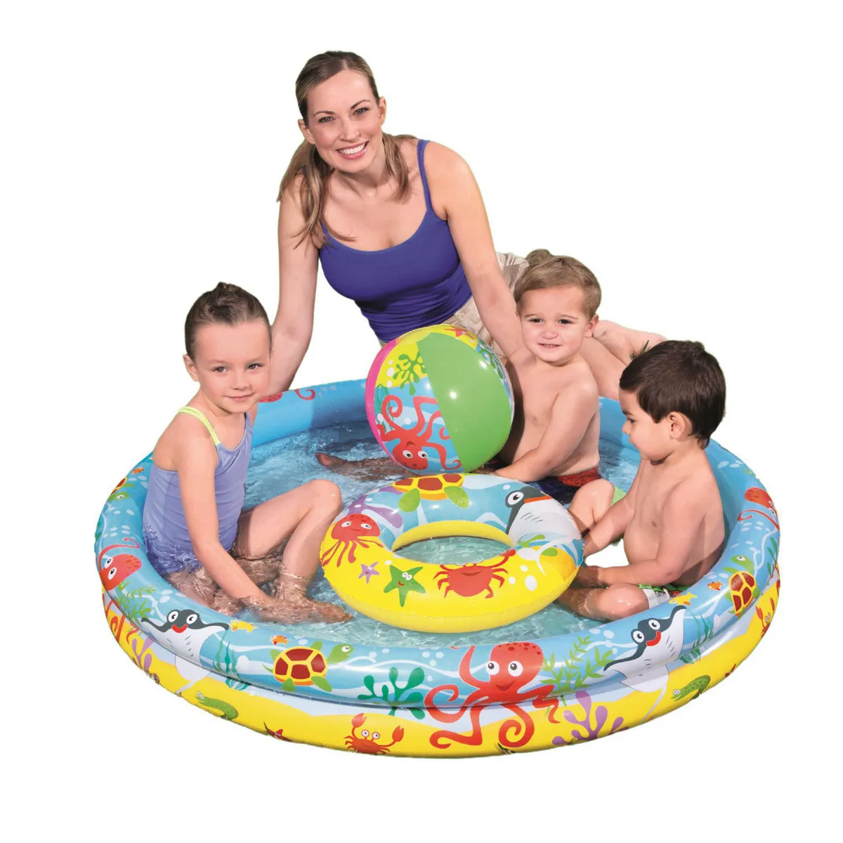 BESTWAY - Piscina Inflable Infantil Redonda122x20cm 137L + Flotador + Pelota Inflable