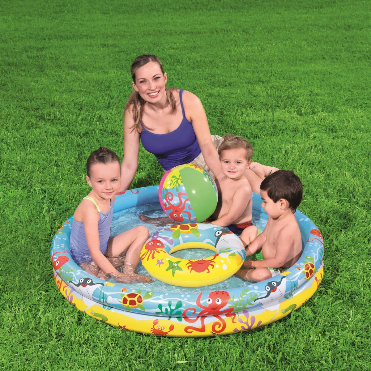 BESTWAY - Piscina Inflable Infantil Redonda122x20cm 137L + Flotador + Pelota Inflable