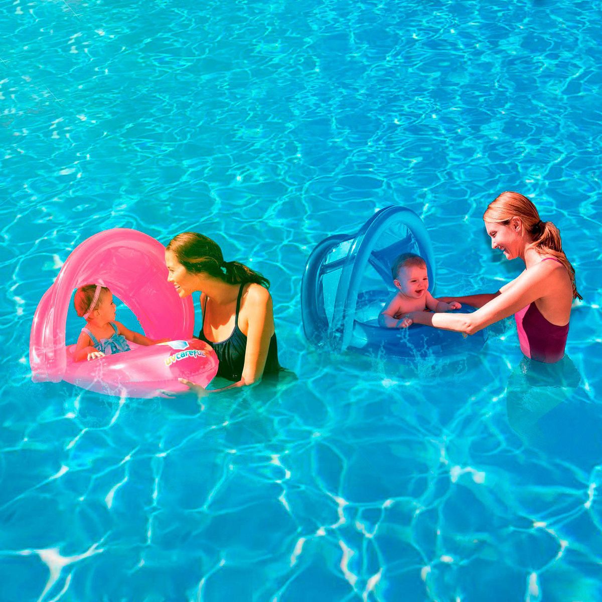 BESTWAY - Flotador para Niños con Techo 74x74x59cm Azul/Fucsia