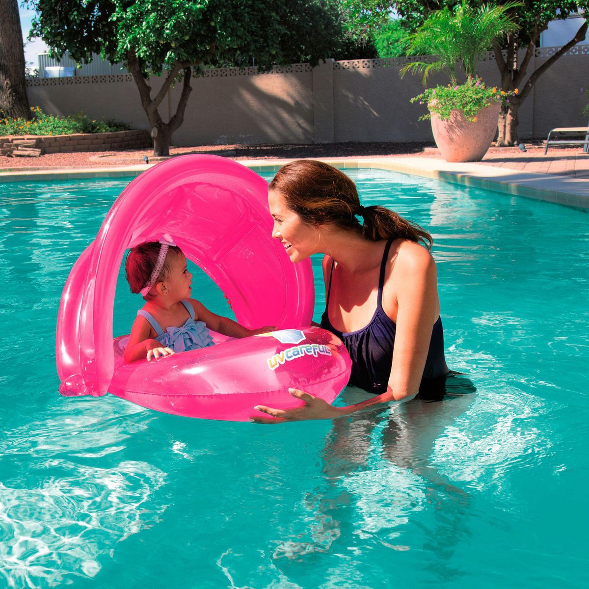 BESTWAY - Flotador para Niños con Techo 74x74x59cm Azul/Fucsia