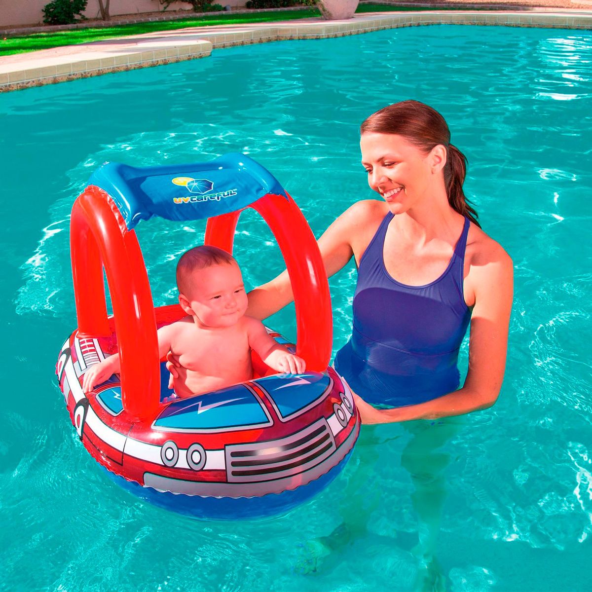 BESTWAY - Flotador para Bebe 74x51x54cm Bombero con Techo
