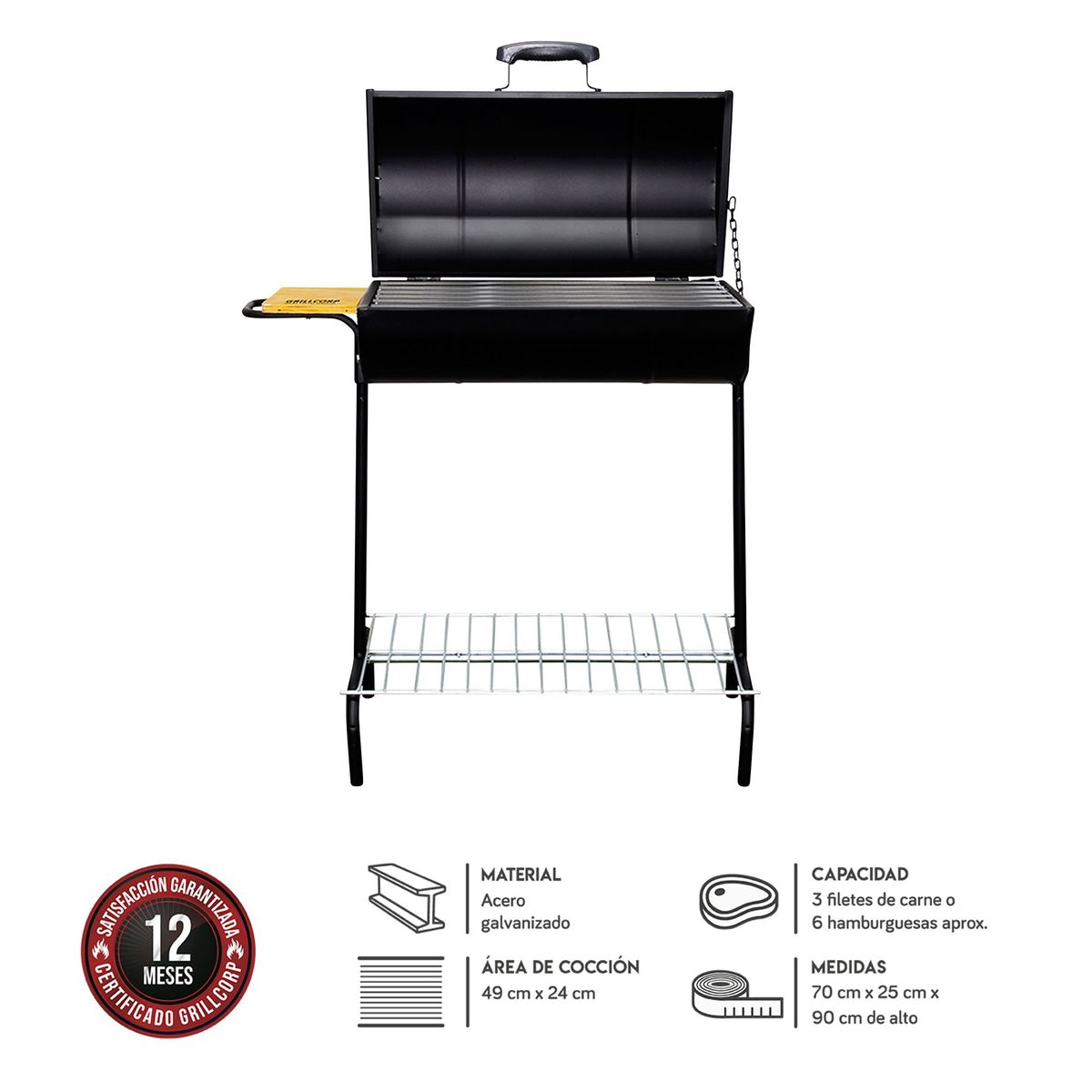 GRILLCORP - Parrilla a Carbón Grillcorp Cilíndrica Chica 70x90x30cm