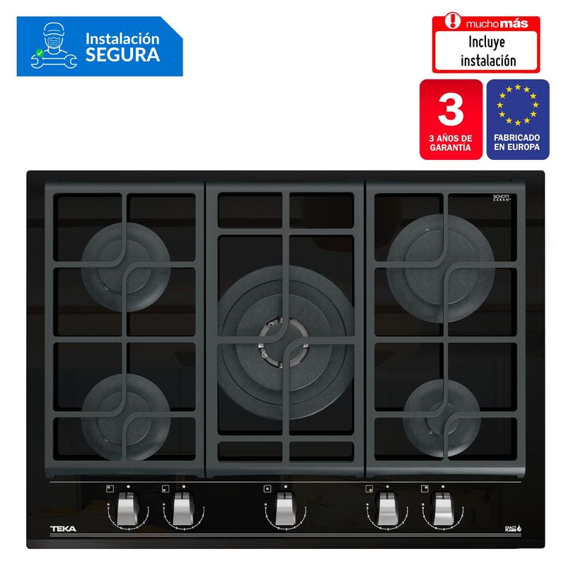 TEKA - Cocina Empotrable Teka a Gas 5 Hornillas GZC 75330 XBB Negro