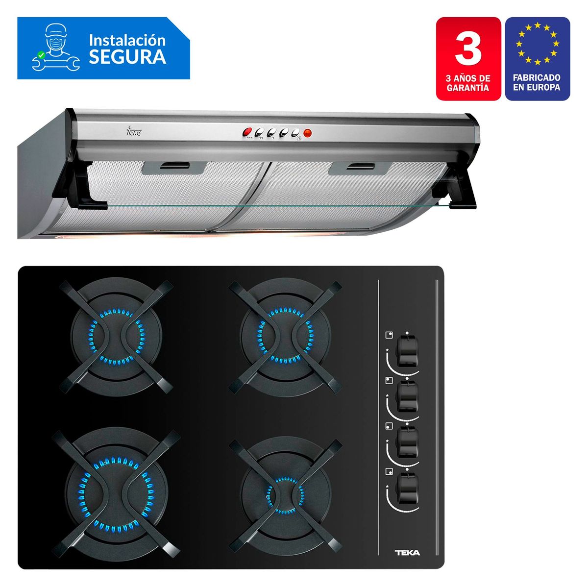 TEKA - Combo Teka Cocina Empotrable 4 Hornillas GBC 64003 KIB + Campana Lineal 60cm CL 610 C/F
