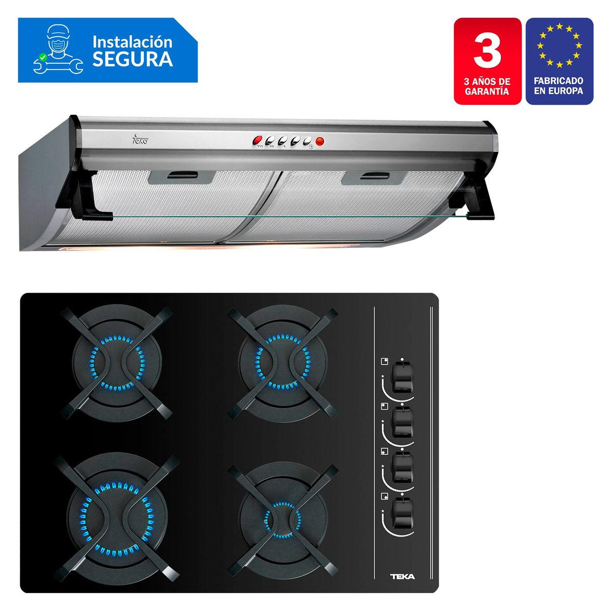TEKA - Combo Teka Cocina Empotrable 4 Hornillas GBC 64003 + Campana Lineal 60cm C 6310