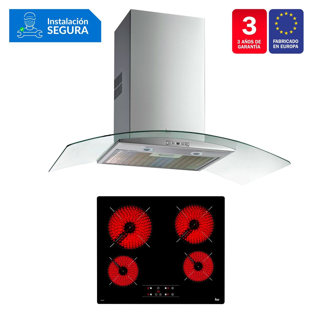 TEKA - Combo Teka Cocina Empotrable 4 Quemadores TB 6415 + Campana Decorativa 90cm NC 980 C/F