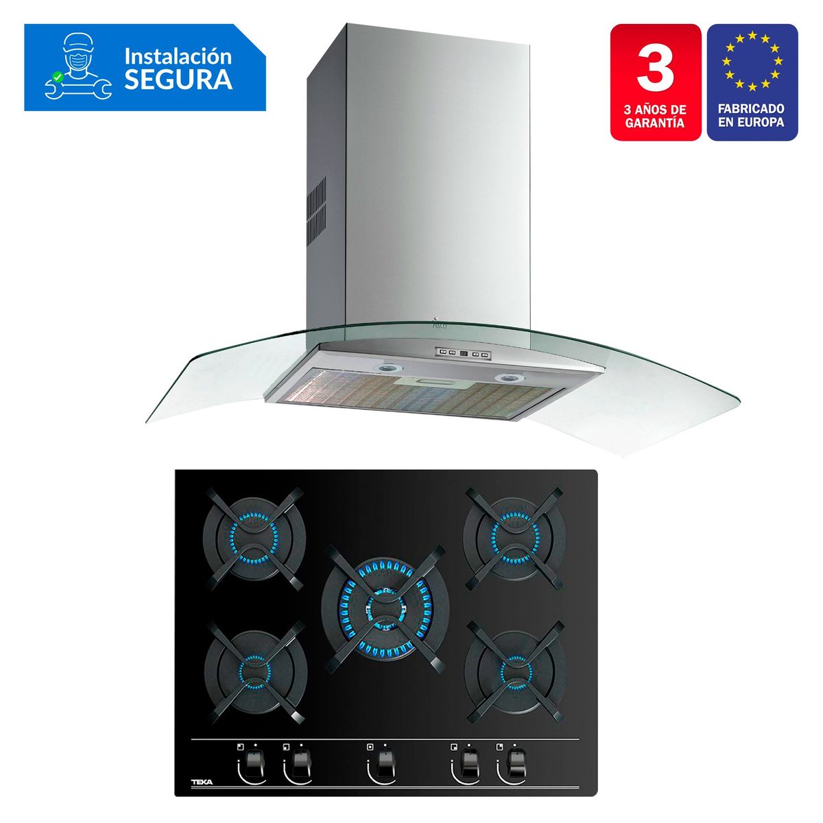 TEKA - Combo Campana Decorativa NC 980 C/F + Cocina Empotrable GBC 75030 KIN