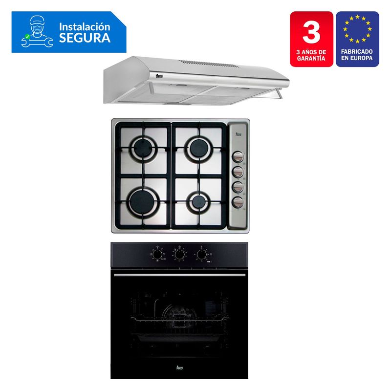 TEKA - Tricombo Campana Tradicional CL 610 C/F + Cocina Empotrable EP 60 4G AI CI + Horno Eléctrico HSB 610