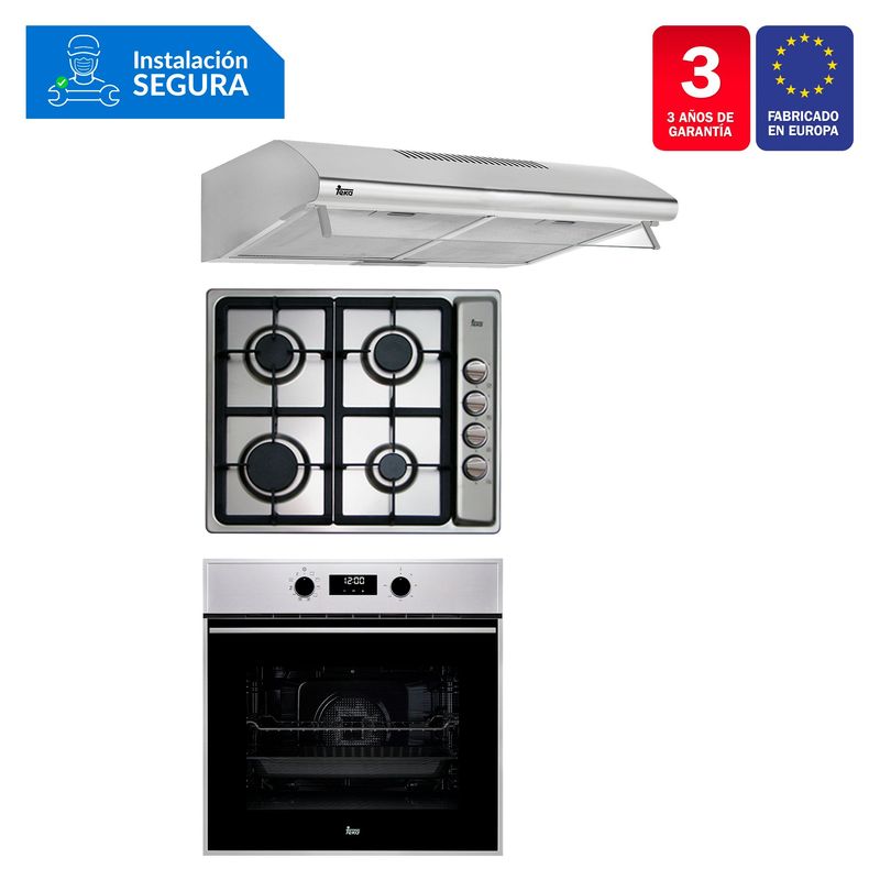 TEKA - Tricombo Campana Tradicional CL 610 C/F + Cocina Empotrable EP 60 4G AI CI + Horno Eléctrico HSB 635