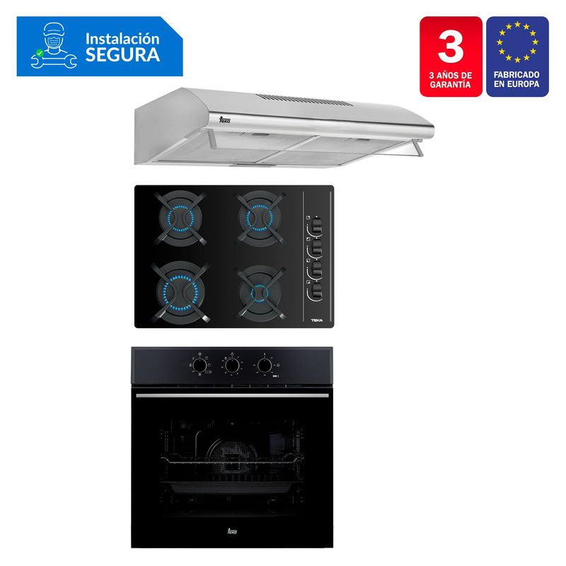 TEKA - Tricombo Campana Tradicional CL 610 C/F + Cocina Empotrable GBC 64003 KIB + Horno Eléctrico HSB 610