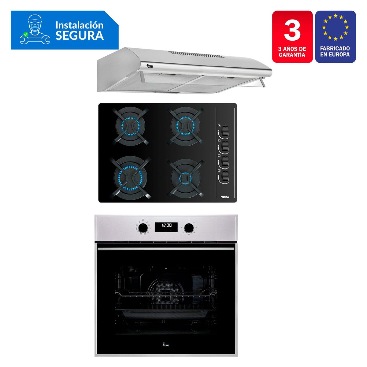 TEKA - Tricombo Teka Cocina Empotrable 4 Hornillas GBC 64003 KIB + Campana Lineal 60cm CL 610 C/F + Horno Eléctrico 71 Lt HSB 635