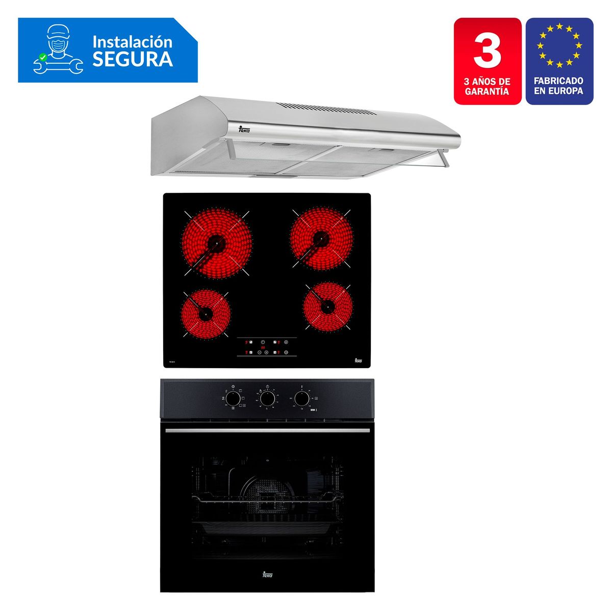 TEKA - Tricombo Teka Cocina Empotrable 4 Quemadores TB 6415 + Campana Lineal 60cm CL 610 C/F + Horno Eléctrico 70 Lt HSB 610