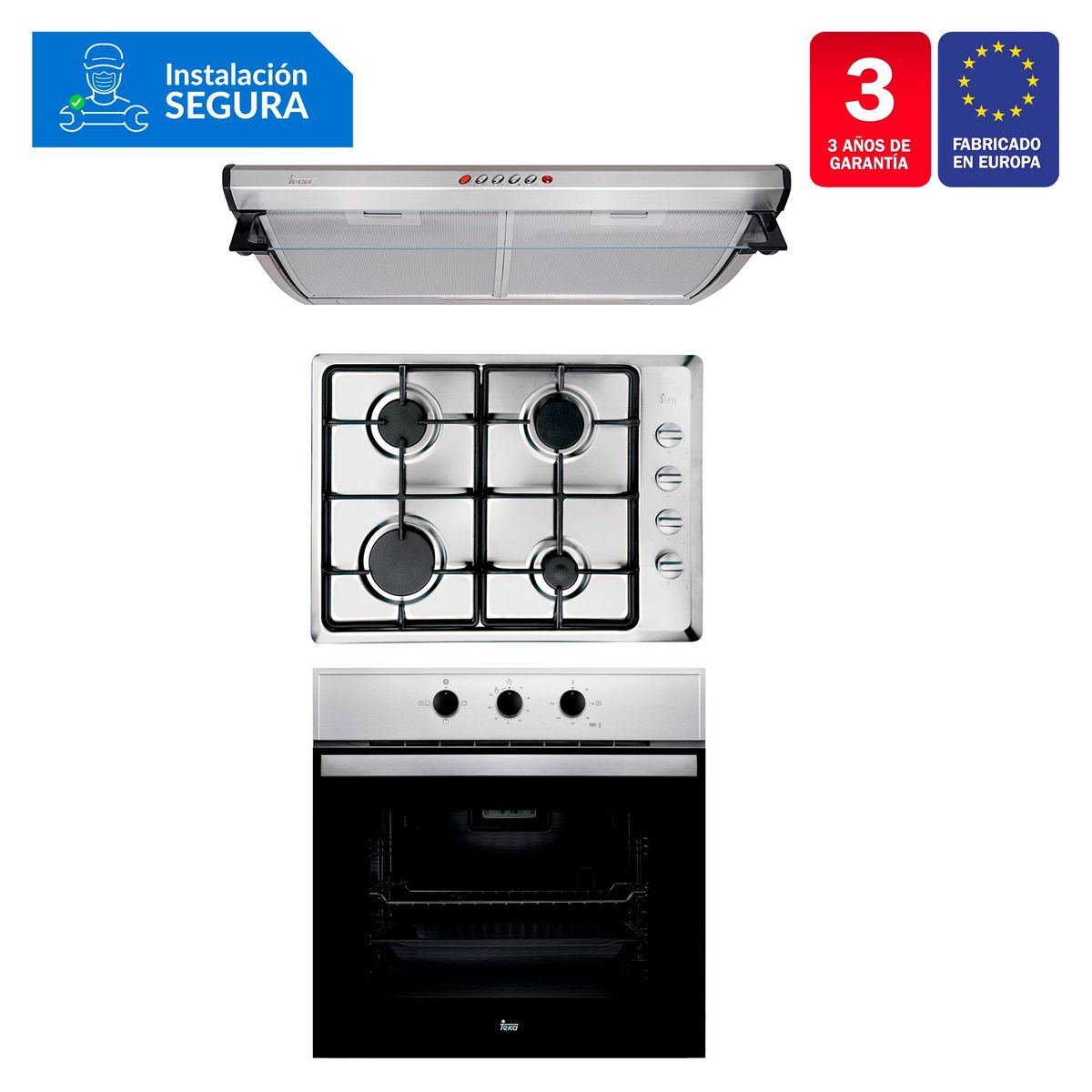 TEKA - Tricombo Cocina Empotrable HLX 50 4G AI CI + Campana Tradicional C 6310 C/F + Horno Eléctrico HBB 535