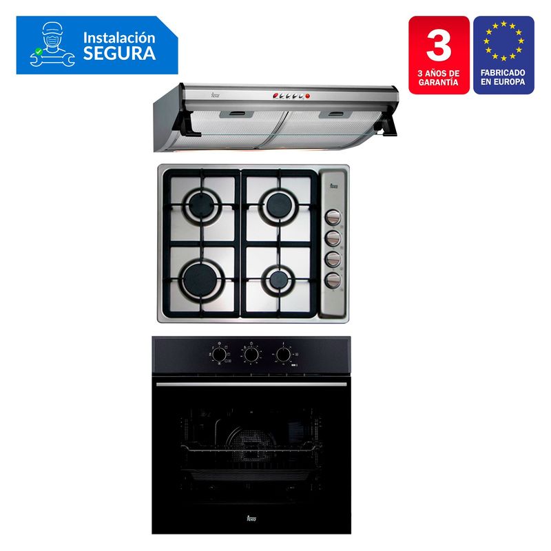 TEKA - Tricombo Campana Tradicional C 6310 C/F + Cocina Empotrable EP 60 4G AI CI + Horno Eléctrico HSB 610