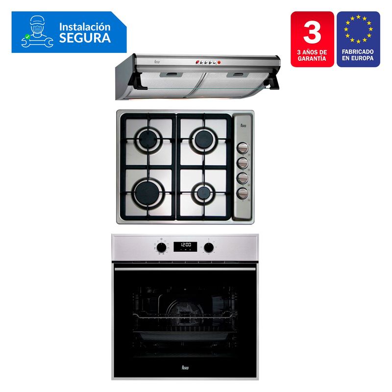 TEKA - Tricombo Campana Tradicional C 6310 C/F + Cocina Empotrable EP 60 4G AI CI + Horno Eléctrico HSB 635