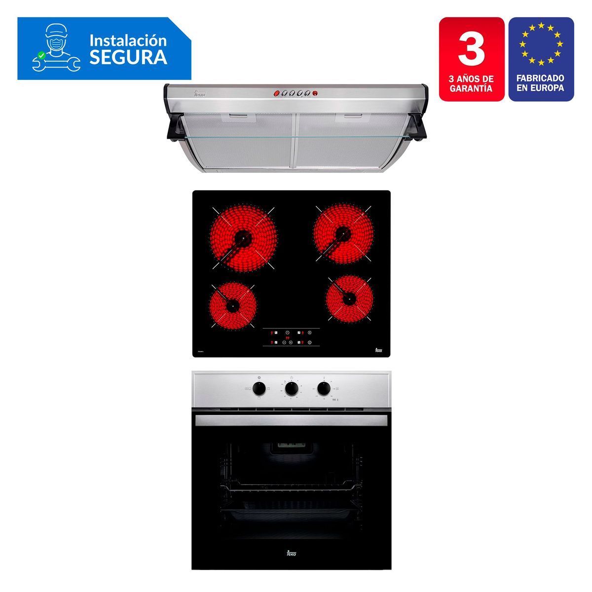 TEKA - Tricombo Teka Cocina Empotrable 4 Quemadores TB 6415 + Campana Lineal 60cm C 6310 C/F + Horno Eléctrico 76 Lt HBB 535