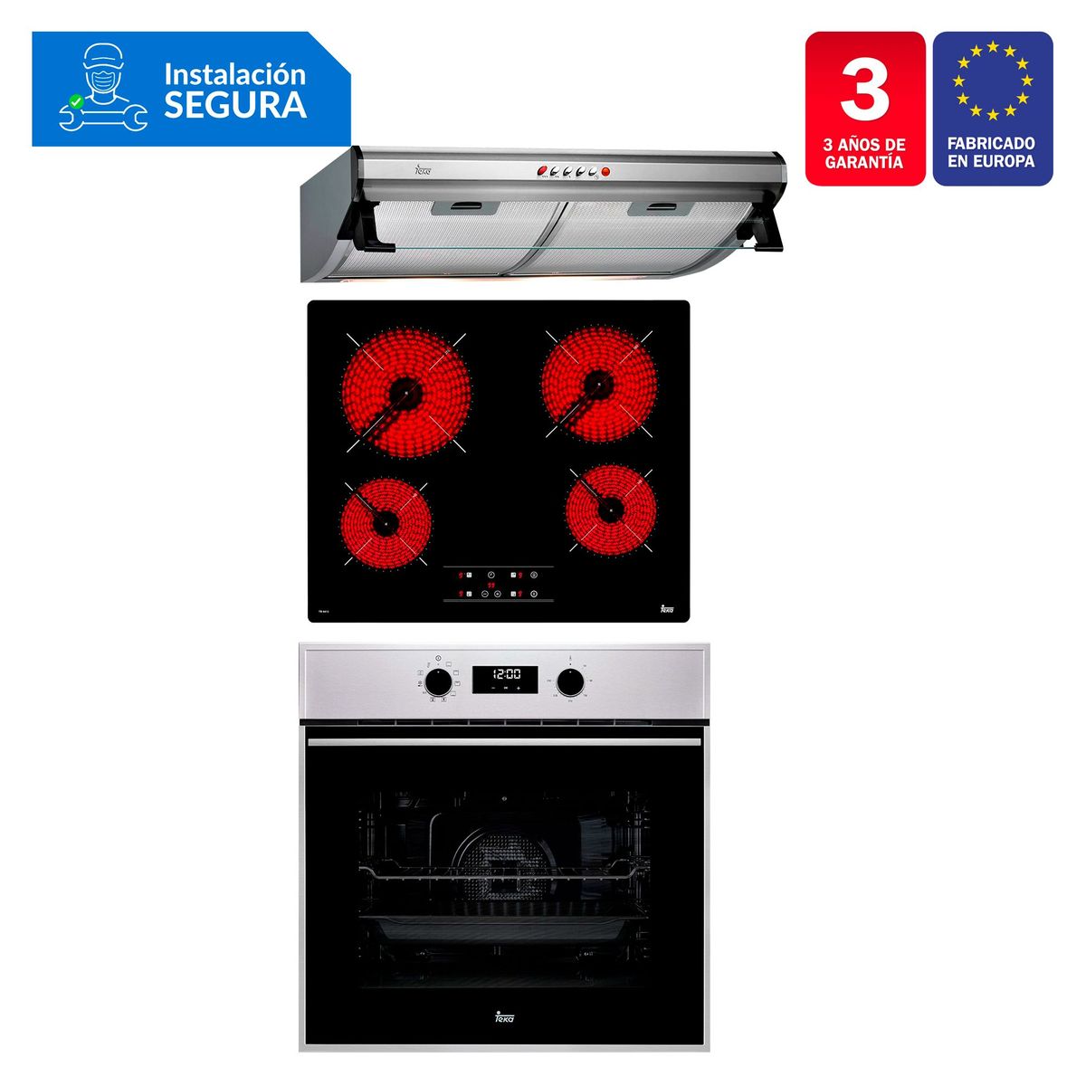 TEKA - Tricombo Teka Cocina Empotrable 4 Quemadores TB 6415 + Campana Lineal 60cm C 6310 C/F + Horno Eléctrico 71 Lt HSB 635