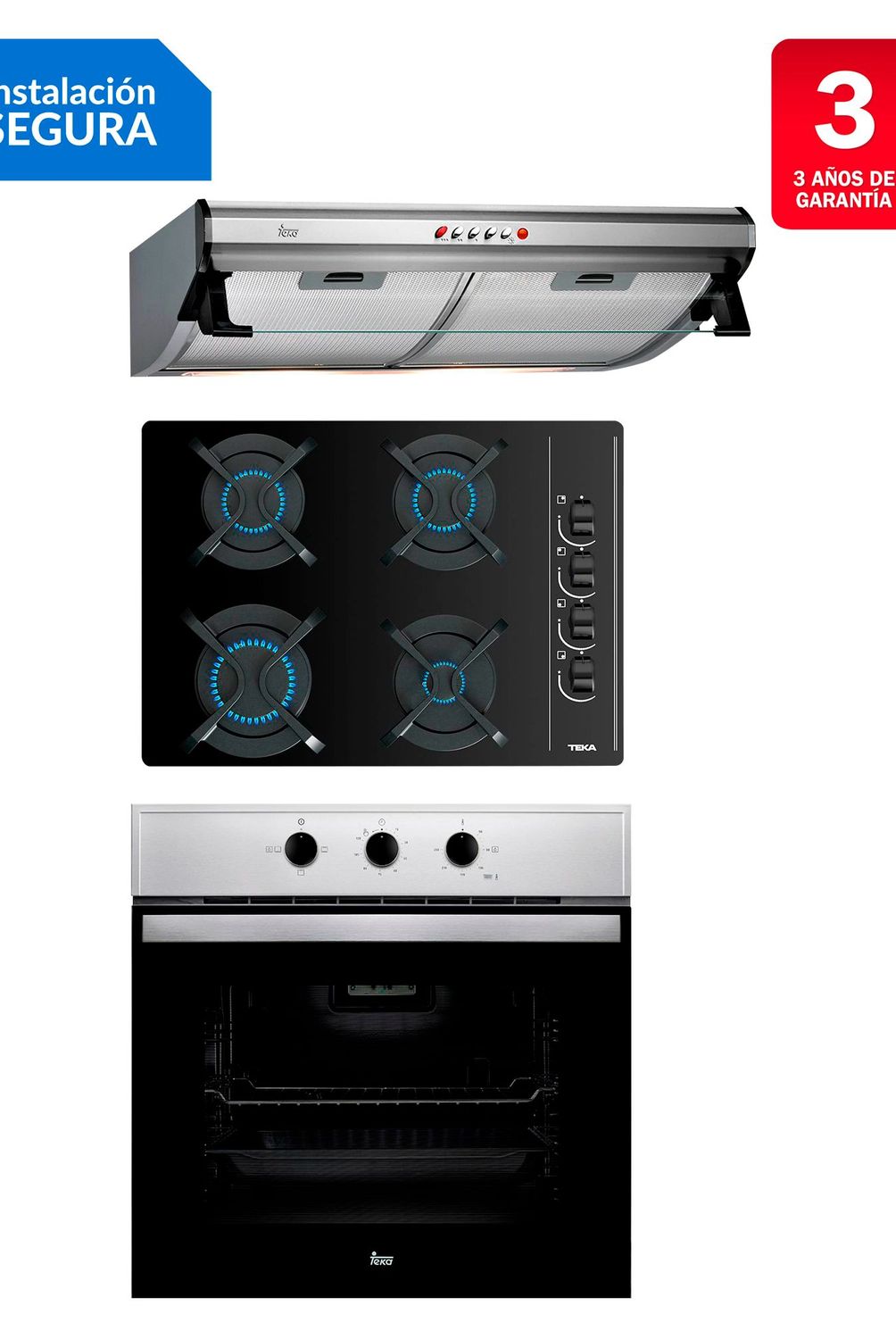 TEKA - Tricombo Teka Cocina Empotrable 4 Hornillas GBC 64003 KIB + Campana Lineal 60cm C 6310 C/F + Horno Eléctrico 76 Lt HBB 535