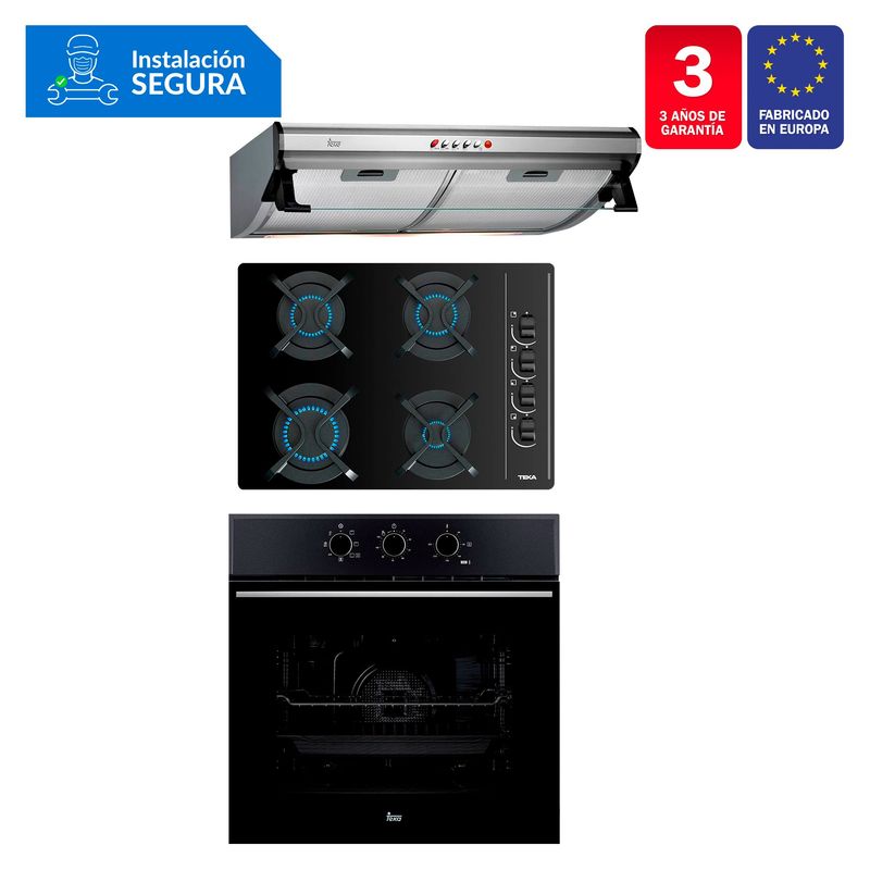 TEKA - Tricombo Campana Tradicional C 6310 C/F + Cocina Empotrable GBC 64003 KIB + Horno Eléctrico HSB 610