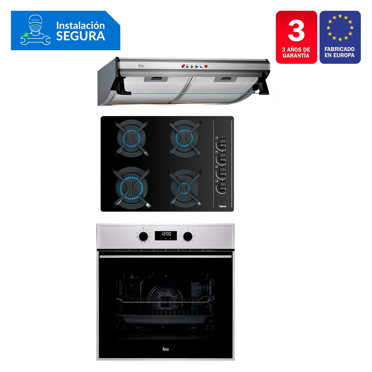 TEKA - Tricombo Campana Tradicional C 6310 C/F + Cocina Empotrable GBC 64003 KIB + Horno Eléctrico HSB 635
