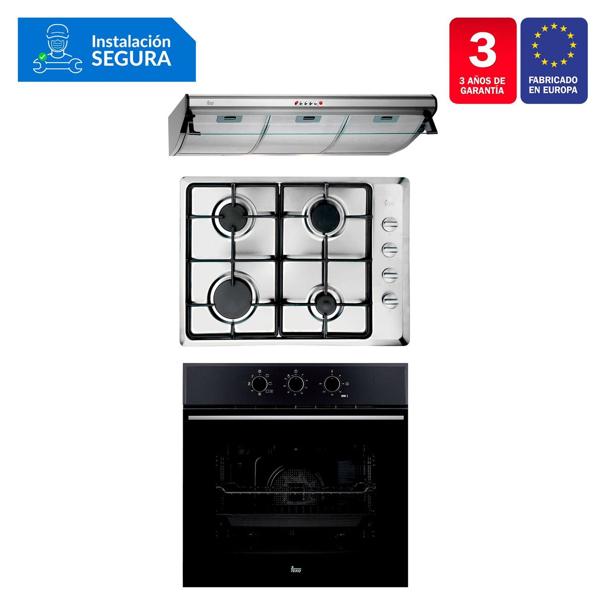 TEKA - Tricombo Campana Tradicional C 9310 C/F + Cocina Empotrable HLX 50 4G AI CI + Horno Eléctrico HSB 610