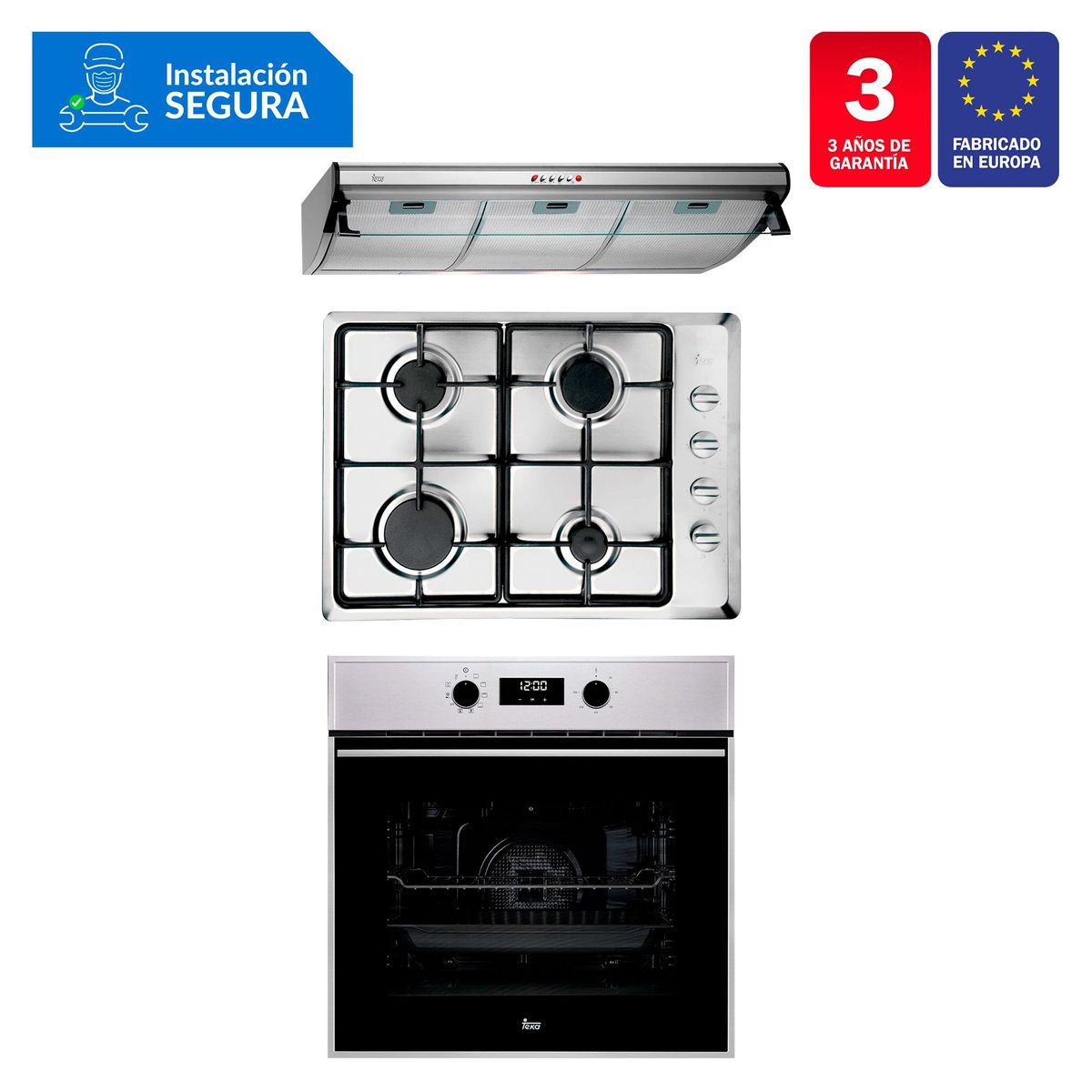 TEKA - Tricombo Campana Tradicional C 9310 C/F + Cocina Empotrable HLX 50 4G AI CI + Horno Eléctrico HSB 635