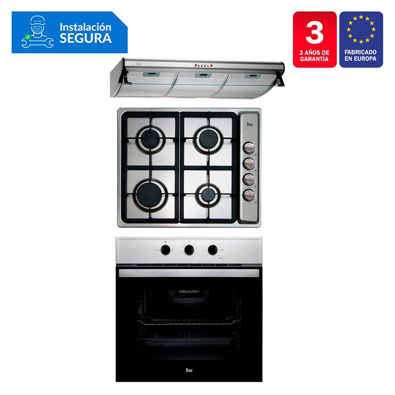 TEKA - Tricombo Cocina Empotrable 4G 60 AI CI + Campana Tradicional C 9310 C/F + Horno Eléctrico HBB 535