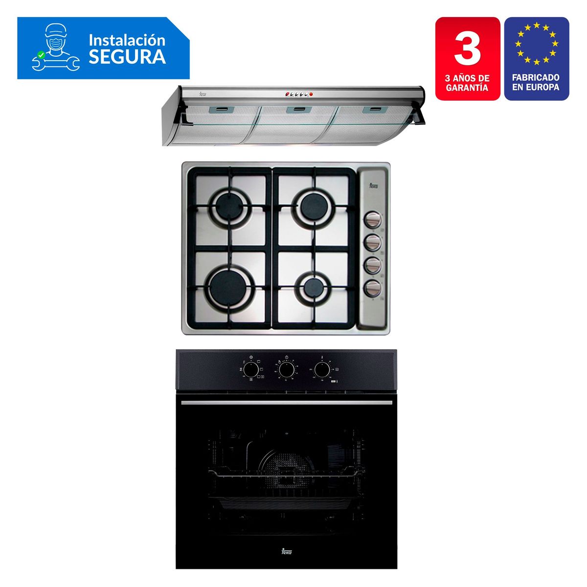 TEKA - Tricombo Campana Tradicional C 9310 C/F + Cocina Empotrable EP 60 4G AI CI + Horno Eléctrico HSB 610