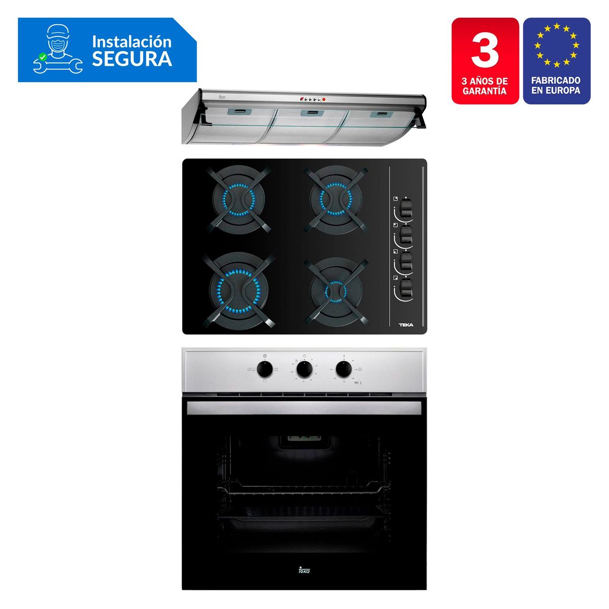 TEKA - Tricombo Campana Tradicional C 9310 C/F + Cocina Empotrable GBC 64003 KIB + Horno Eléctrico HBB 535