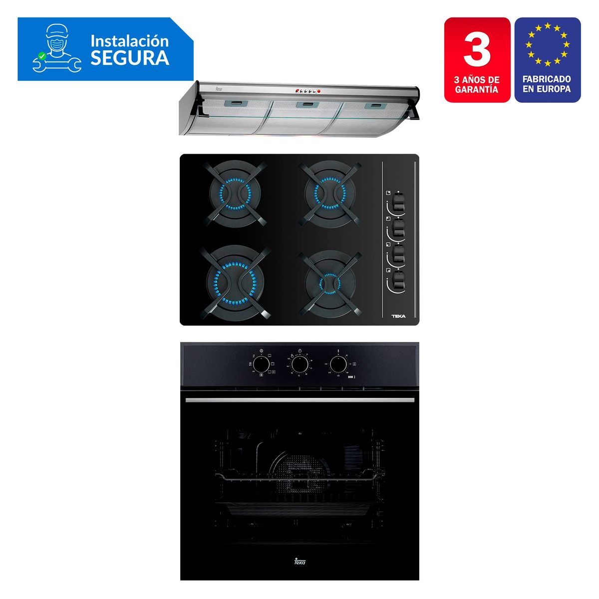 TEKA - Tricombo Campana Tradicional C 9310 C/F + Cocina Empotrable GBC 64003 KIB + Horno Eléctrico HSB 610