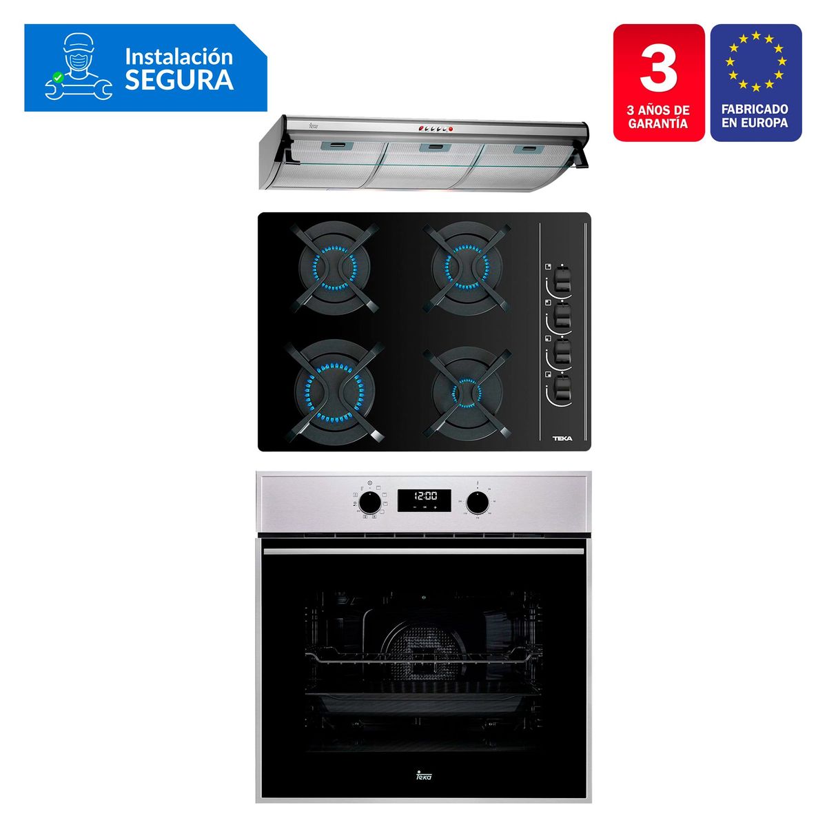 TEKA - Tricombo Campana Tradicional C 9310 C/F + Cocina Empotrable GBC 64003 KIB + Horno Eléctrico HSB 635