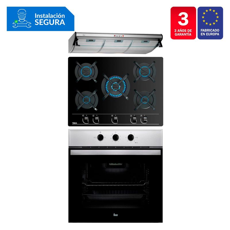 TEKA - Tricombo Campana Tradicional C 9310 C/F + Cocina Empotrable GBC 75030 KIN + Horno Eléctrico HBB 535