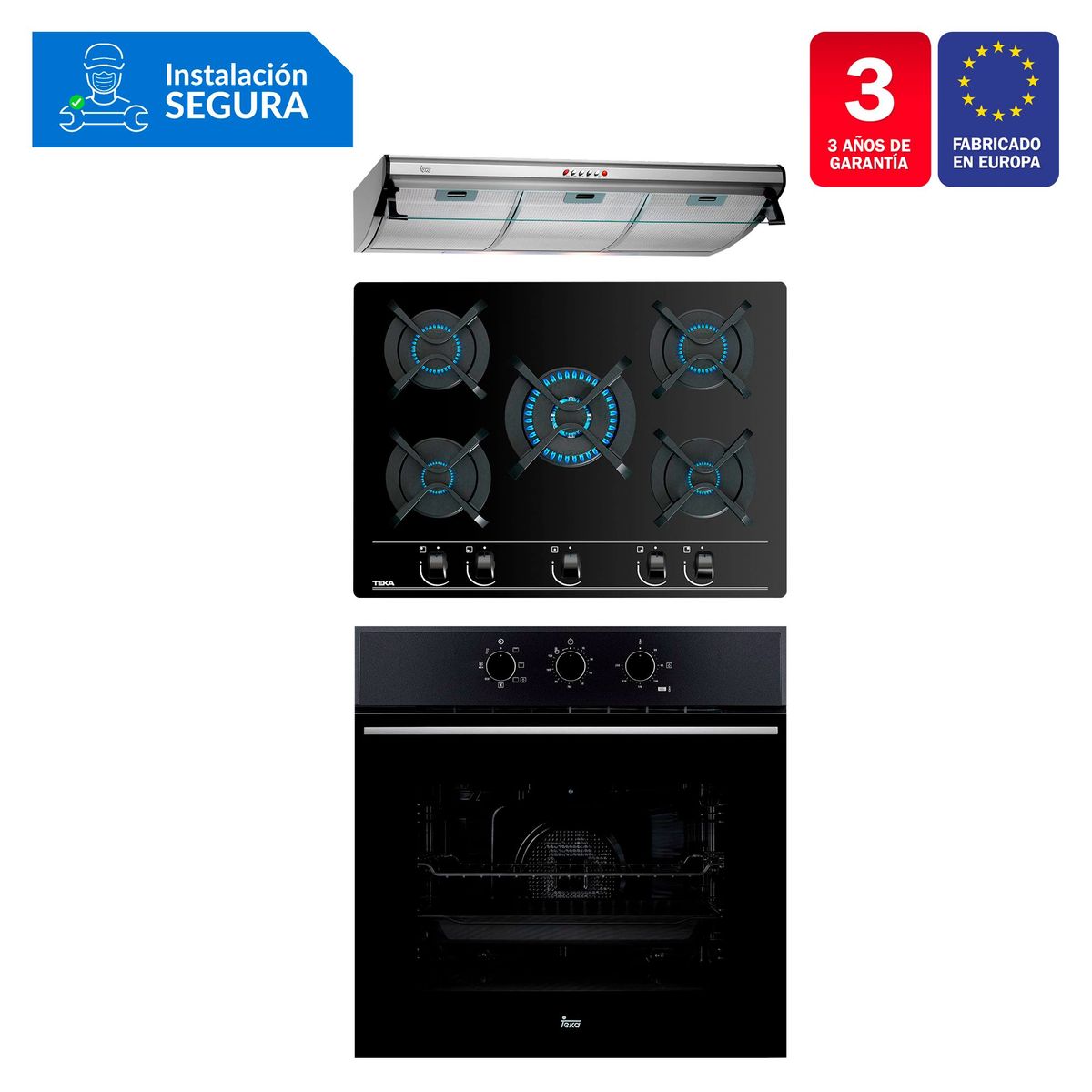 TEKA - Tricombo Campana Tradicional C 9310 C/F + Cocina Empotrable GBC 75030 KIN + Horno Eléctrico HSB 610