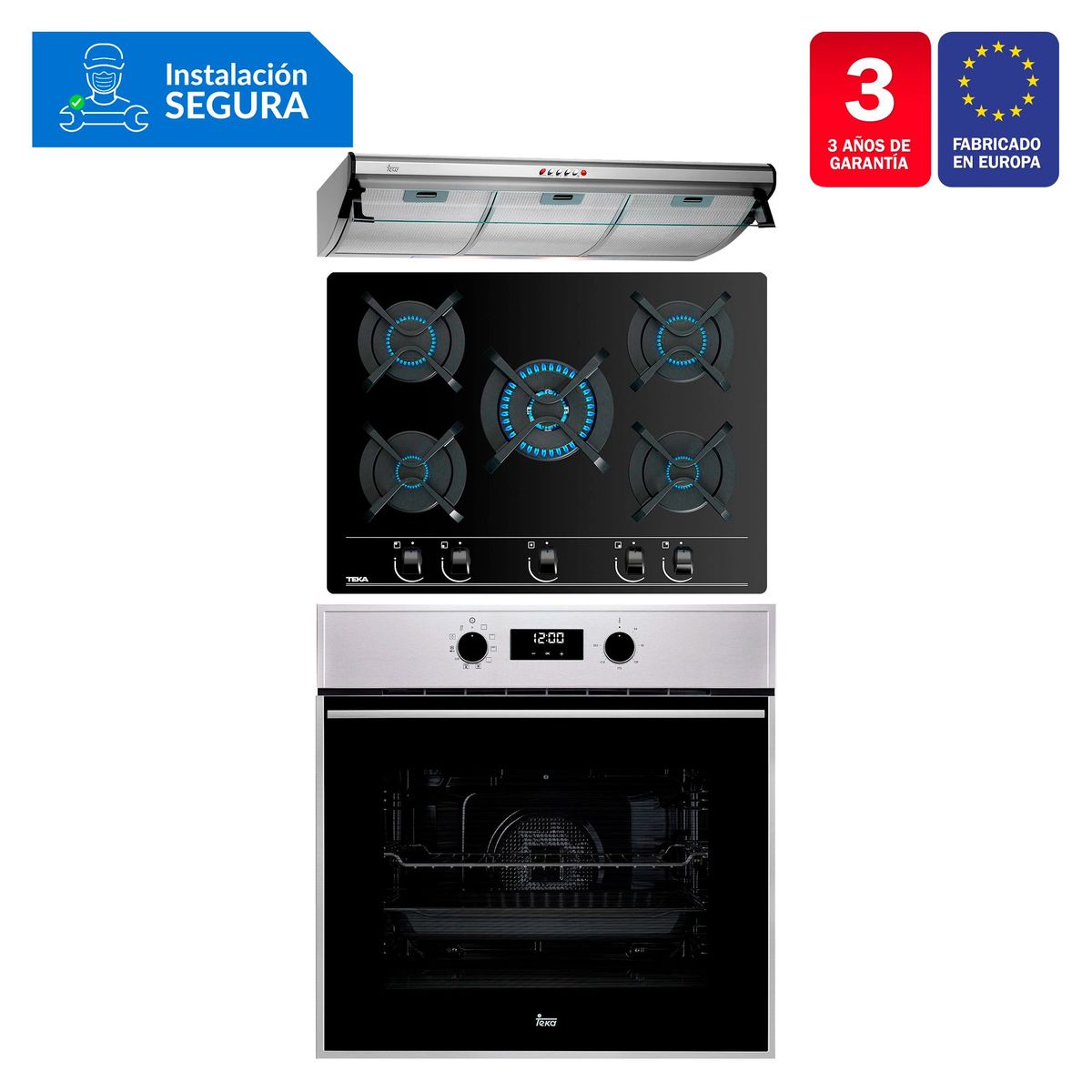 TEKA - Tricombo Campana Tradicional C 9310 C/F + Cocina Empotrable GBC 75030 KIN + Horno Eléctrico HSB 635