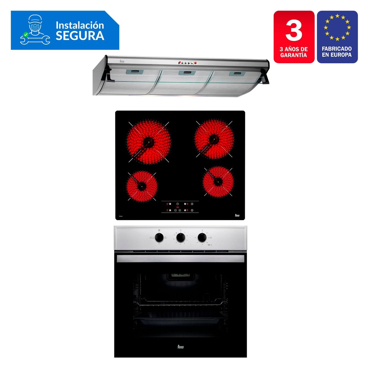 TEKA - Tricombo Cocina Empotrable TB 6415 + Campana Tradicional C 9310 C/F + Horno Eléctrico HBB 535