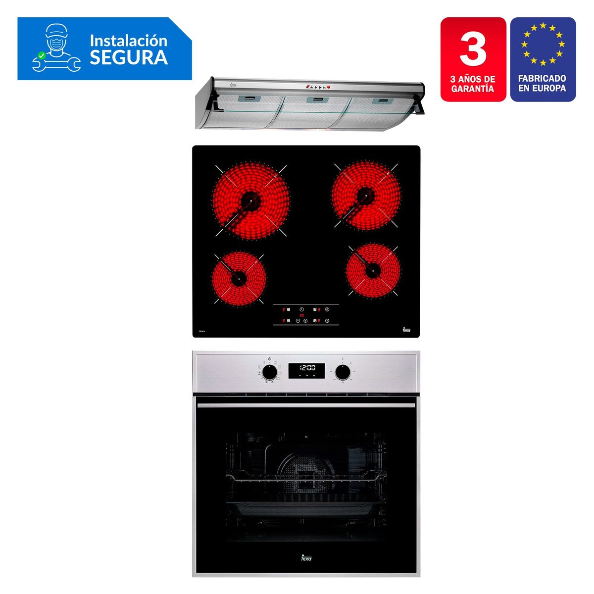 TEKA - Tricombo Campana Tradicional C 9310 C/F + Cocina Empotrable TB 6415 + Horno Eléctrico HSB 635