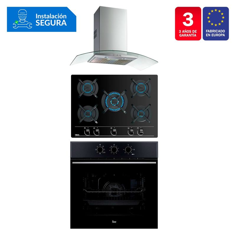 TEKA - Tricombo Campana Decorativa NC 980 C/F + Cocina Empotrable GBC 75030 KIN + Horno Eléctrico HSB 610