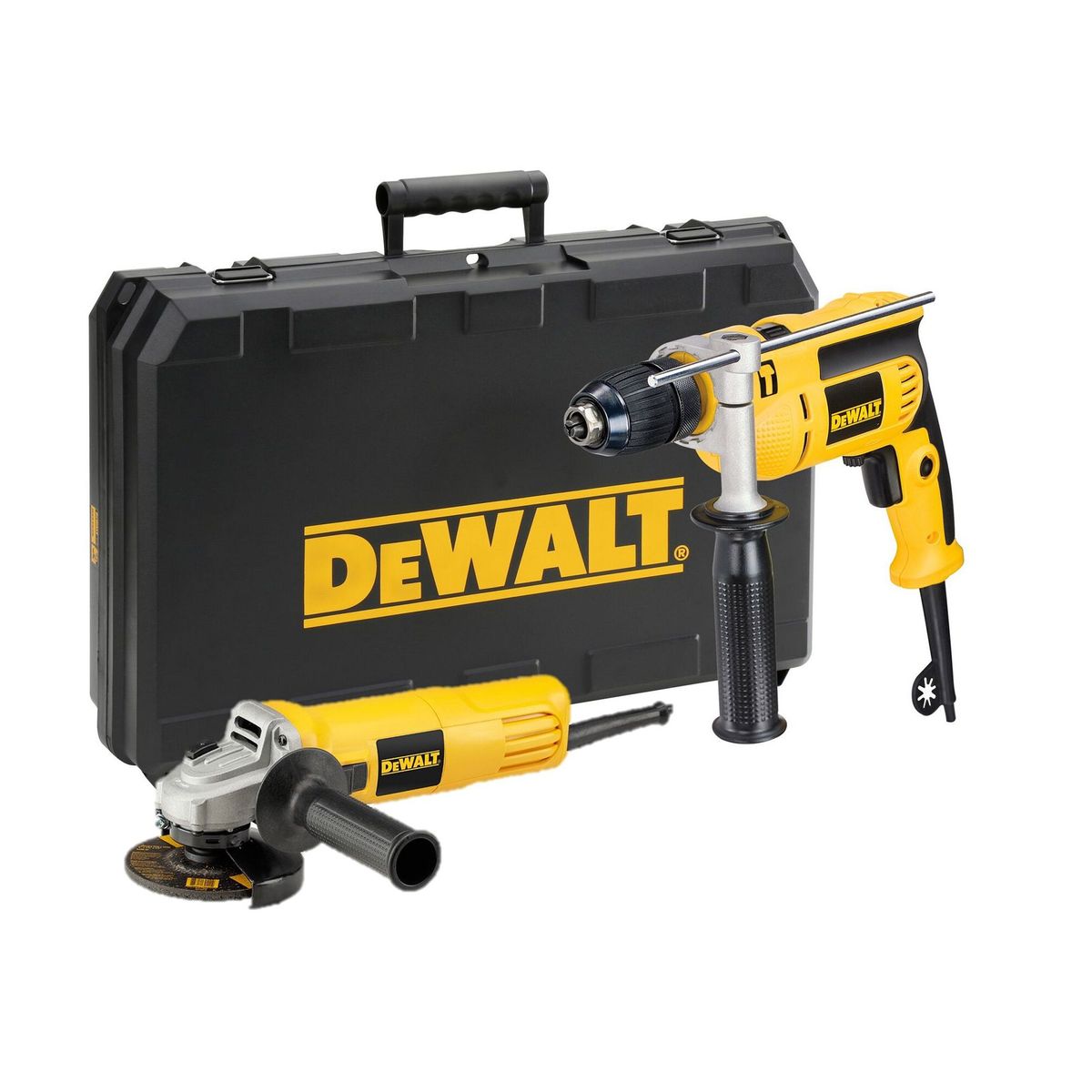 DEWALT - Taladro Percutor Eléctrico Dewalt 1/2" 650W + Esmeril Angular Dewalt 4-1/2" 750W + Maletín
