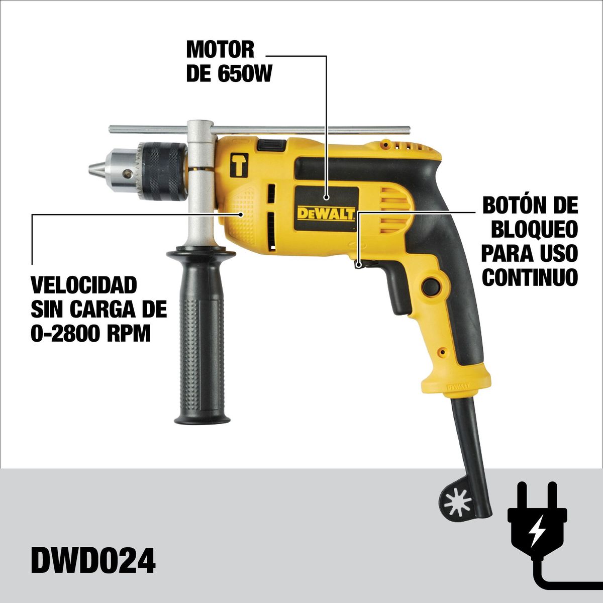 DEWALT - Taladro Percutor Eléctrico Dewalt 1/2" 650W + Esmeril Angular Dewalt 4-1/2" 750W + Maletín