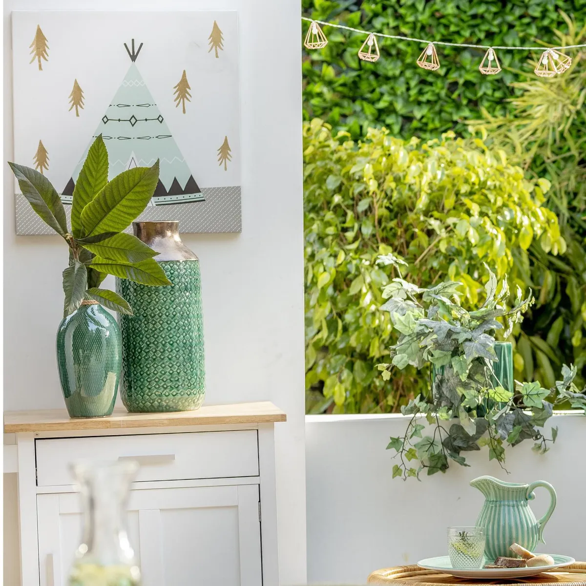 JUST HOME COLLECTION - Florero Kaula Cerámica Verde Jade 19x42cm