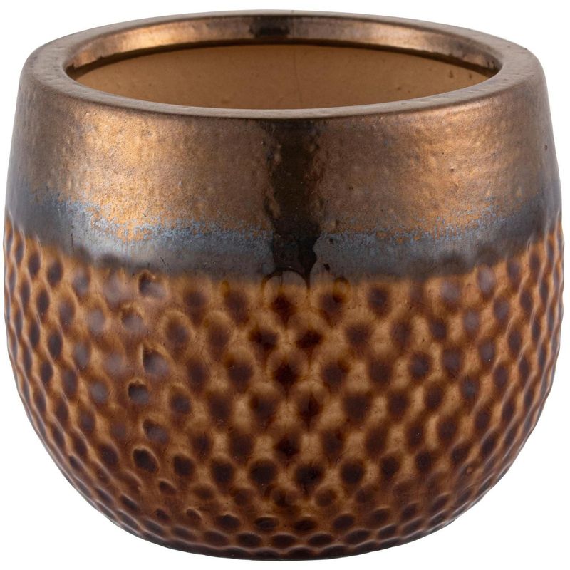 JUST HOME COLLECTION - Maceta Kura Color Tabaco/Dorado 16x13x
